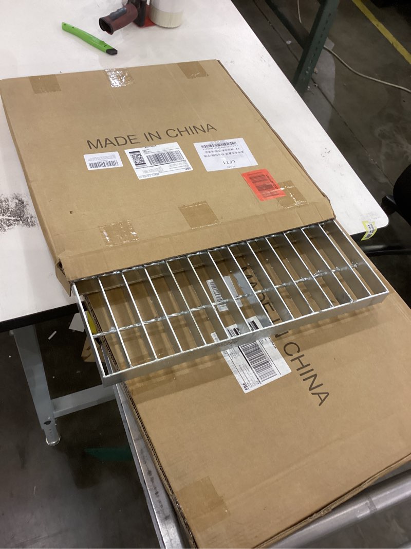 Condition photo showing As Is for Galvanized Steel Drain Grate, 18" X 18" Outdoor Drain Cover, Heavy Duty Metal Sewer Drain Cover Sliver Square Drain Grate for Concrete Floor (True Size 17.7" X 17.7") Galvanized Grate-load 6600 Lbs 17.7in×17.7in