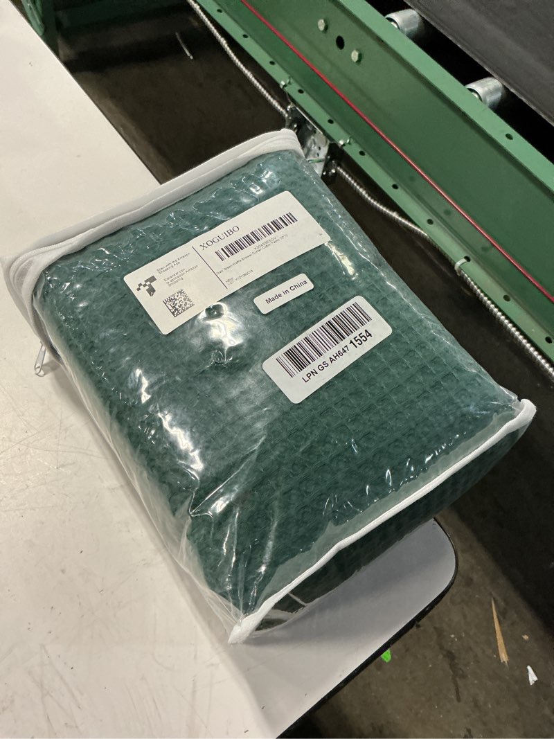 Condition photo showing Good Condition for waffle weave shower curtain heavyweight cotton fabric dark green 72wx72l | soft cotton cloth,3d square truely waffle washable, hotel luxury spa, shower curtain set for bathroom 12 plastic hooks