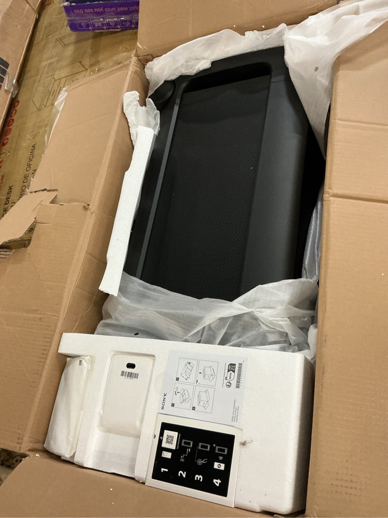 Condition photo showing Working Condition Verified for Sony ULT Tower 9 Bluetooth Karaoke Party Speaker with Powerful Bass, 360° Sound and Party Lights, 25 Hour Battery, and Convenient Carrying Handle and Wheels. (SRSULT900) Speaker only Battery Powered