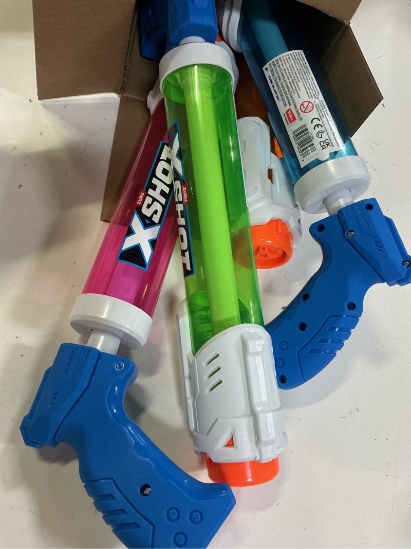 Condition photo showing Good Condition for x-shot water warfare small tube soaker (4 pack) by zuru super soaking pump action, pool party pack, fills up to 380ml, shoots up to 8 meters, for boys, girls, children