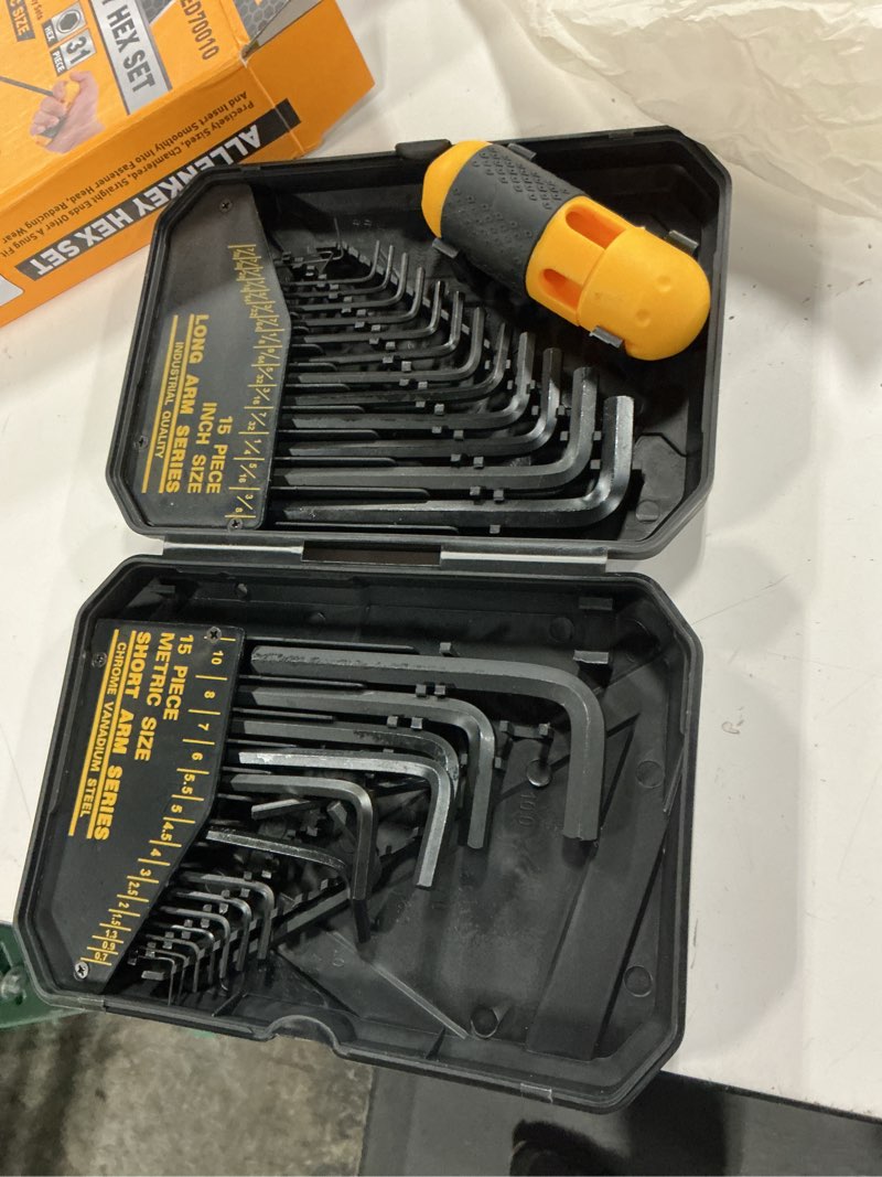 Condition photo showing Good Condition for 31-piece hex key set - allen wrench set, sae and metric allen keys mm(0.7mm-10mm) sae(0.028"-3/8) heat-treated, torque handle, high leverage, long & short keys, easy organization