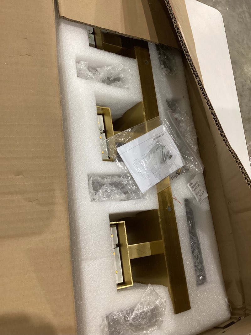 Condition photo showing As Is for Gold Bathroom Vanity Lights Fixtures Over Mirror LED Crystal Modern 3 Light Brushed Stainless Steel Wall Mount Light for Bathroom Lighting Fixtures 3000K 30Watts Warm Light Brushed Gold 3 lights