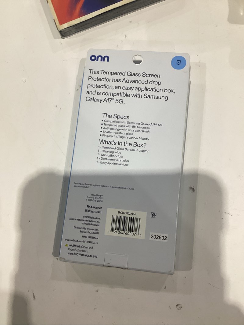 Condition photo showing Good Condition for onn samsung galaxy a17 clear glass screen protector with easy application box