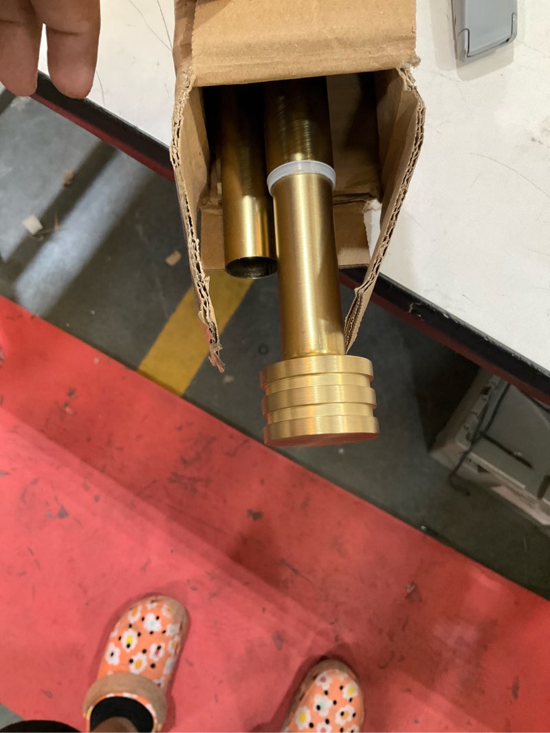 Condition photo showing Good Condition for single curtain rods 72-144 inches,1 inch heavy duty adjustable window drapery rod, modern round decorative windows curtains rods, brushed gold brushed gold 72-144"