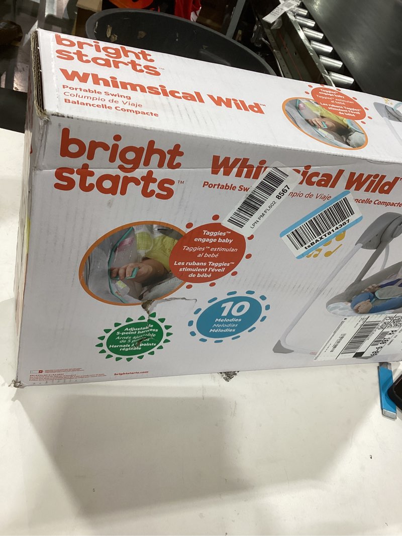 Condition photo showing Good Condition for Bright Starts Portable Automatic 6-Speed Baby Swing with Adaptable Speed, Taggies, Music, Removable-Toy-Bar, 0-9 Months 6-20 lbs (Whimsical Wild)