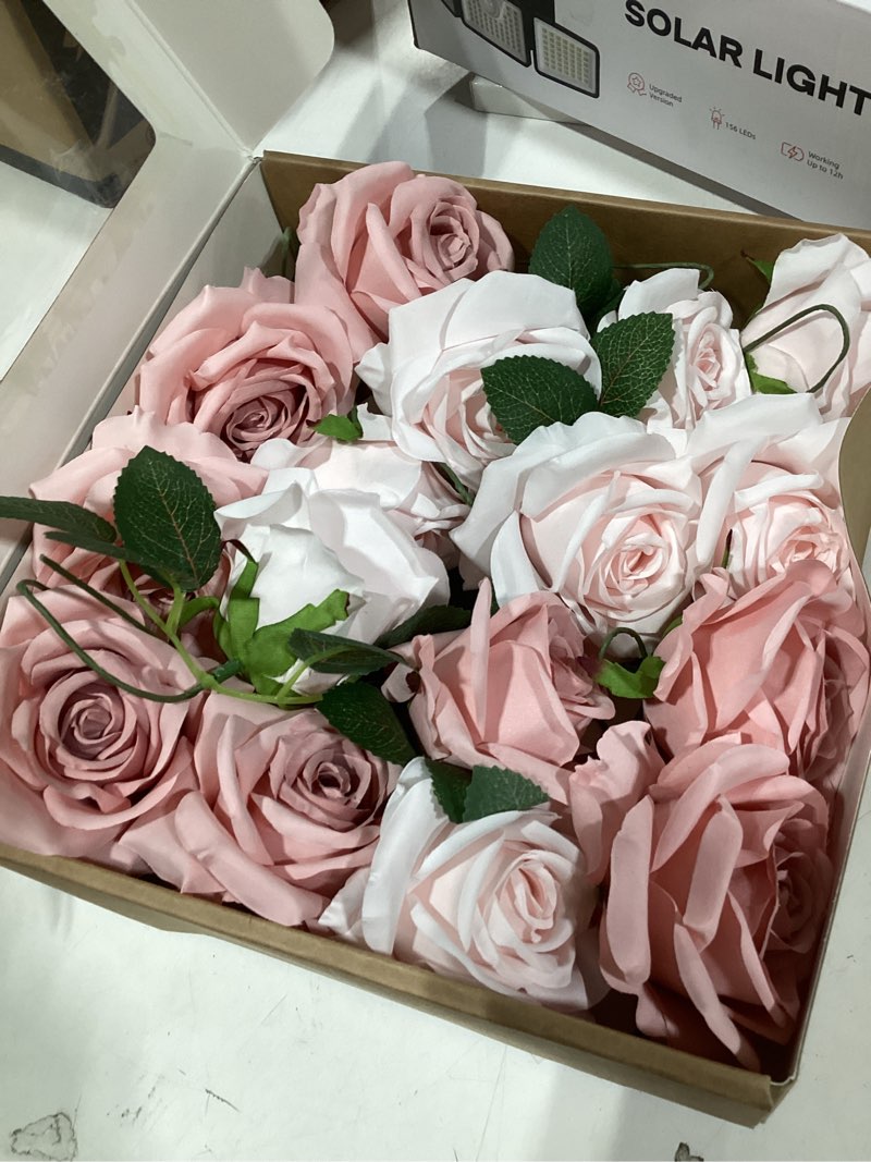Condition photo showing Good Condition for Ling's Moment Artificial Flowers 16pcs Blush Pink Silk Roses with Stems Real Look, 3.5" Fake Ombre Slate Pink Vendela Roses Bulk for DIY Wedding Bouquets Centerpieces Party Baby Shower Home Decoration Pale Pink & Shabby Blush
