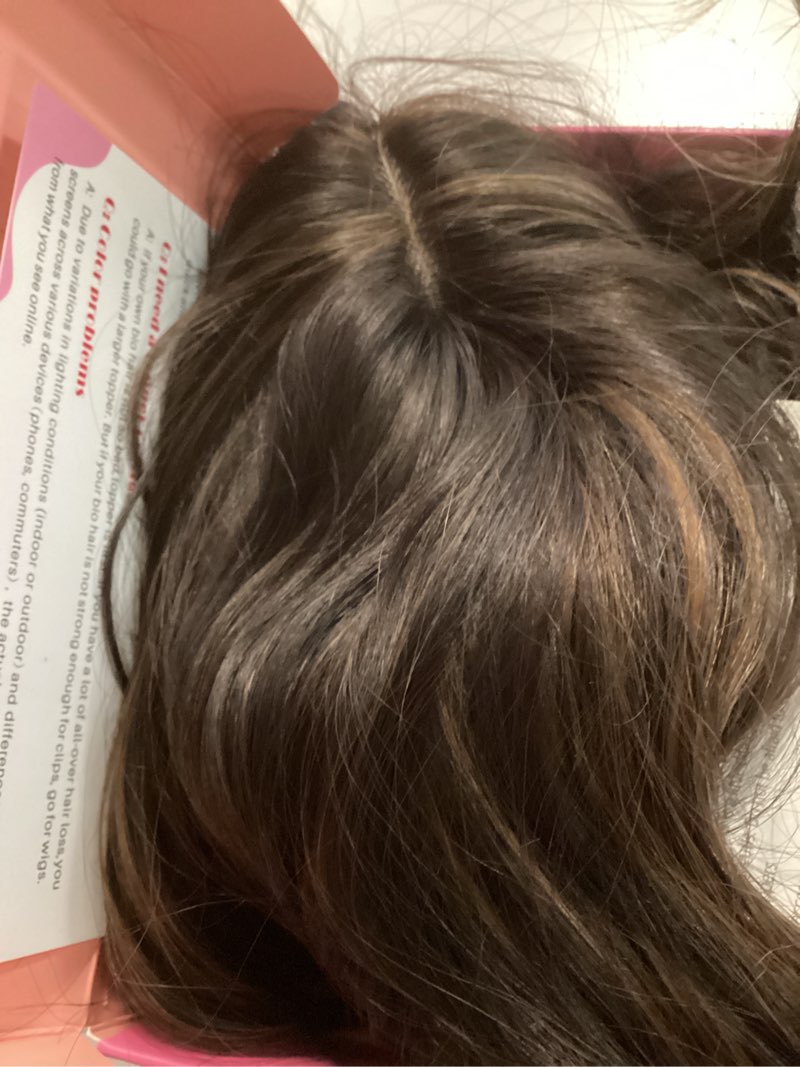 Condition photo showing Good Condition for UDU Hair Topper 20inch Ombre Highlight Synthetic Wig Clip In Toppers with Fringe Bang for Women with Thinning Hair Adding Volume Dark Brown with Highlights
