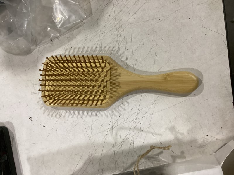 Condition photo showing Good Condition for lindale wooden hair brush for women men, natural bamboo detangler paddle hairbrush for hair growth massaging scalp, reduces static for curly hair with ergonomic handle square bamboo/square-24.5mm