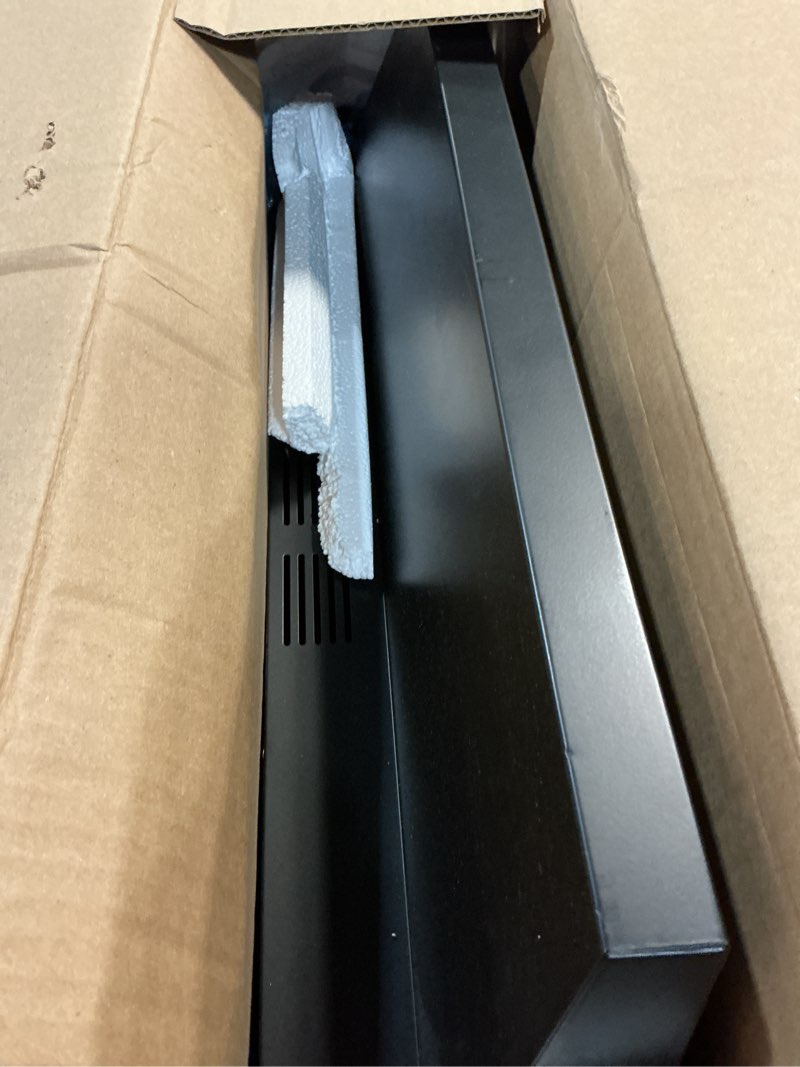 Condition photo showing As Is for 24 inch range hood under cabinet, black kitchen hood 280cfm, ducted/ductless vent hood with rocker button control, stove hood with 2 speeds fan, bright led light 24 inch black