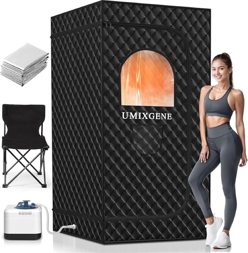 portable steam sauna tent, 35 x 35 x 70 inches, with chair, 3l steamer, 10 heating blankets, black