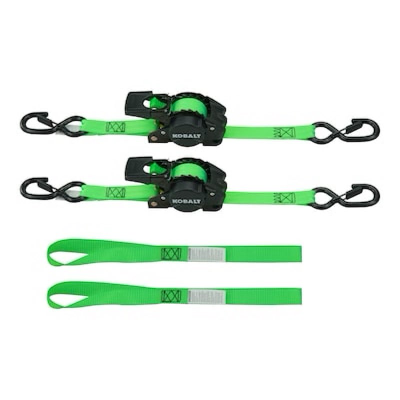 Kobalt 1-in x 10-ft Retractable Ratchet Strap with S-Hook 1500-lb Break Strength 2 -Pack
