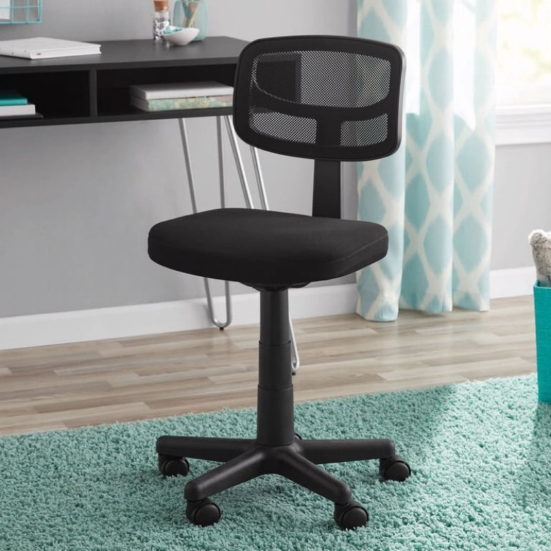 mainstays mesh task chair with plush padded seat, teens and adult, black/black