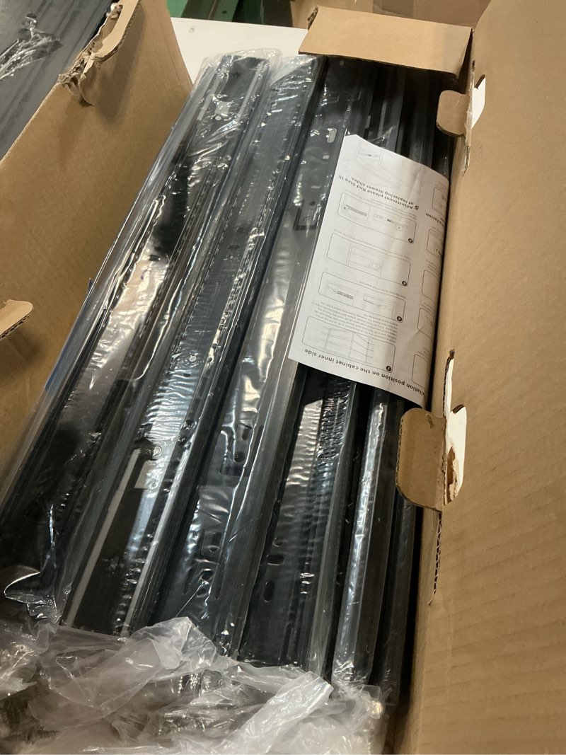 Condition photo showing New/Like New for Ravinte 20 Inch Soft Close Drawer Slides 10 Pairs 20 Pack Black Full Extension Ball Bearing Drawer Glide Side Mount 20 Inch 10