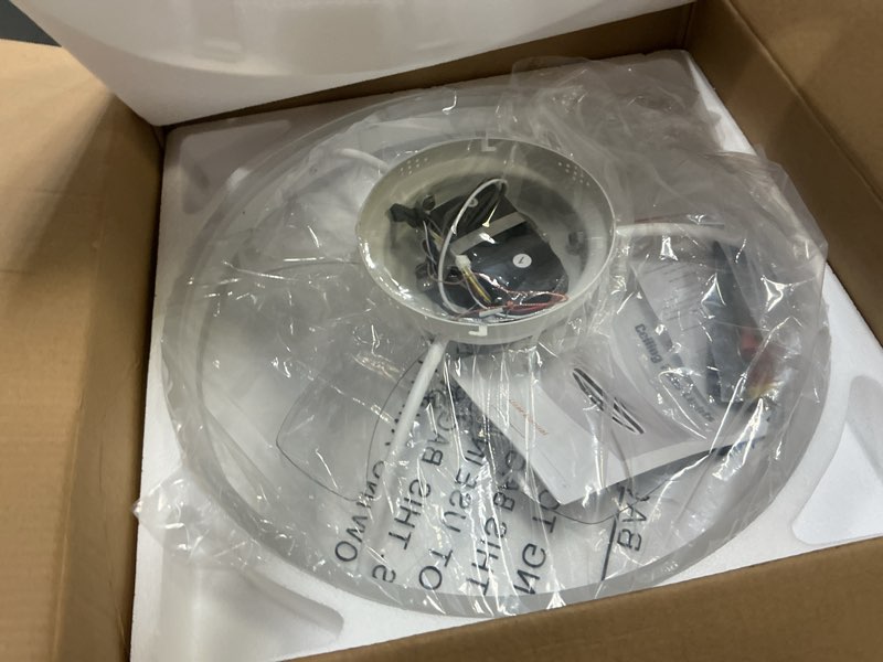 Condition photo showing Good Condition for volisun low profile ceiling fans with lights and remote, 19.7in flush mount ceiling fans with light, 3000k-6500k dimmable fandelier led fan light, white bladeless ceiling fans with lights for bedroom white 19.7 inch