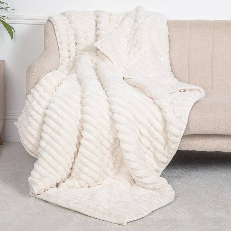 sherpa fleece weighted blanket for adults twin/full size 15lbs, soft flannel heavy throw blanket for relax and deep sleep, warm fleece 3d ribbed weighted blanket for couch and bed, 48\" x 72\"