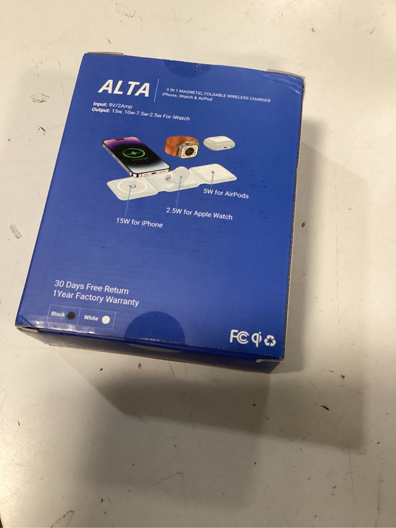 Condition photo showing New/Like New for 3-in-1 Magnetic Wireless Charger for iPhone, Apple Watch & AirPods – Fast Charging Station, Foldable Dock for Travel & Desk, Compatible with All iPhone Models, with 20W Adapter Black