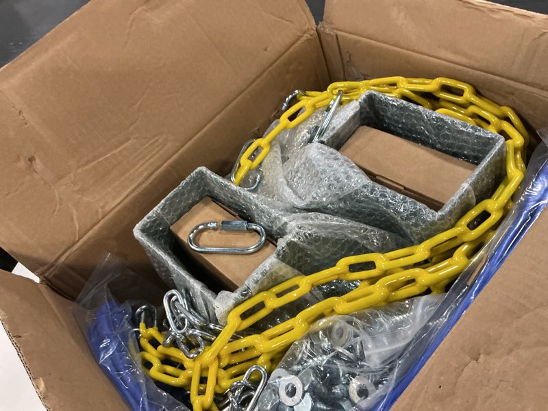 Condition photo showing Good Condition for abusa heavy duty swing sets brackets including 2 black a-frame swing set brackets 2 swing seats and 4 swing hangers for playground equipment mounting parts hardware included (b007) b+b