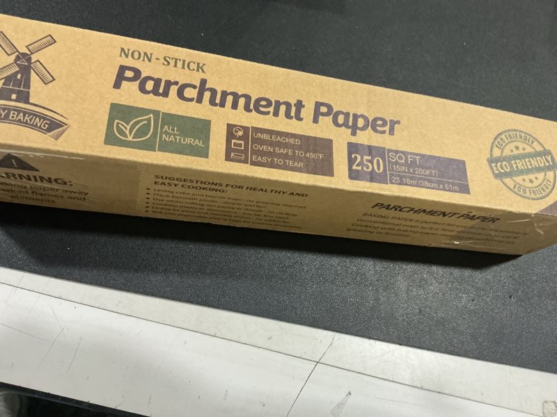 Condition photo showing New/Like New for Unbleached 15 x 200 ft Parchment Baking Paper Roll - 250 Sq.Ft for Baking, Cooking, Grilling, Air Fryer and Steaming