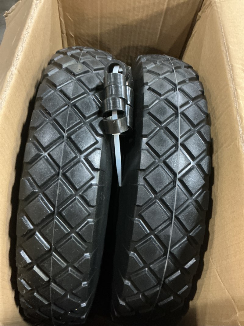 Condition photo showing Good Condition for yesker 4.80/4.00-8" flat-free tires and wheels, 16" solid wheelbarrow tire with 5/8" bearing 3" centered hub for wheelbarrow, garden gorilla cart, hand truck (2 pack) 4.80/4.00-8"|solid|white|2-pack