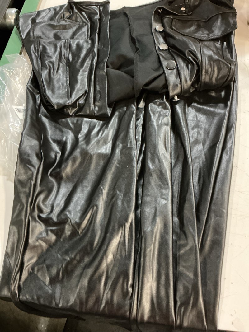 Condition photo showing Good Condition for (size:m)molilove womens leather jumpsuit sexy sleeveless button top bodycon jumpsuit faux leather cargo pants romper party clubwear black medium