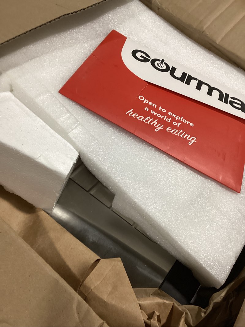 Condition photo showing As Is for Gourmia Indoor Pizza Oven Air Fryer Toaster – 1800W Countertop Multi-Cooker with Pizza Stone, Digital Controls & 6 Presets, Stainless Steel