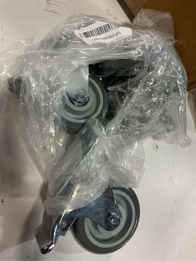 Condition photo showing As Is for 4 inch caster wheels, casters set of 4 heavy duty - cloatfet locking swivel casters with brake (top plate), non marking grey tpr rubber castor wheels for cart furniture workbench 4 4" (4pack grey)