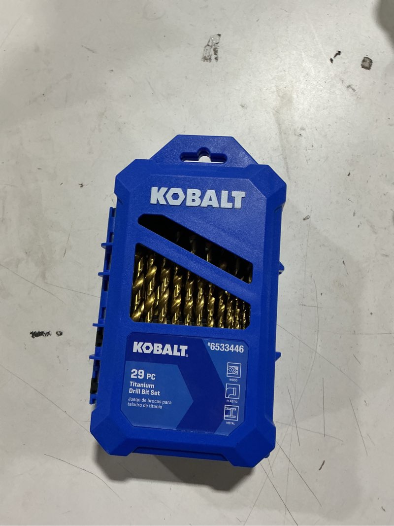 Condition photo showing Good Condition for kobalt 29 -piece x titanium coated hss jobber length twist drill bit set (unable to close)