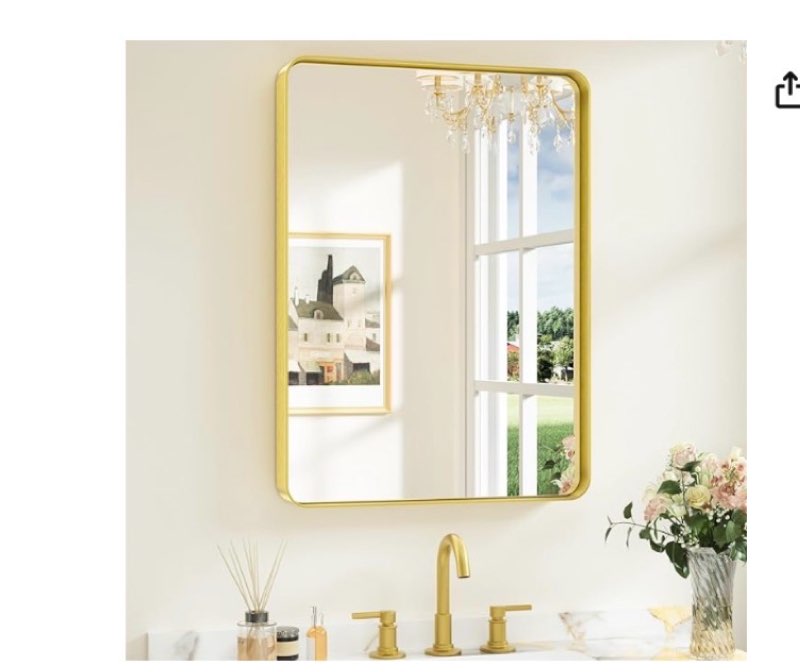 keonjinn gold bathroom mirrors for over sink, 22” x 30” rounded rectangle brushed gold vanity mirror, anti-rust brass mirror with hd tempered glass, decorative farmhouse mirrors, horizontal/vertical