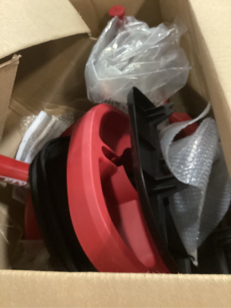Condition photo showing As Is for radio flyer 4-in-1 pedal & push stroll ’n trike, ages 1-5, toddler tricycle & stroller, high-density foam tires, parent push handle, uv canopy, removable tray, headrest & seatbelt, stroller tricycle red