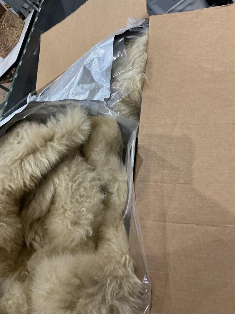Condition photo showing As Is for llb genuine sheepskin area rug wool rug fur carpet fluffy shaggy fur rug for living room kids bedroom real sheepskin throw lambskin rugs sofa mat chair seat covers (cream brown, 2 x 3 ft sheepskin) crsheepskin shape),pack  2.