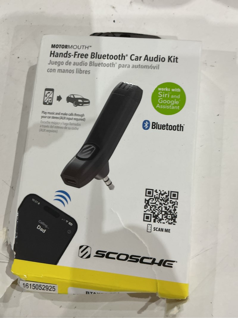 Condition photo showing As Is for scosche btaxs3-sp1 hands-free bluetooth streaming audio kit receiver for car stereo 3.5mm aux input
