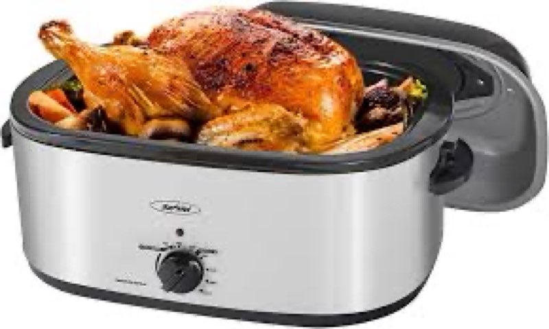 RoyalCraft 26-Quart Electric Roaster Oven with Visible Self-Basting Lid, Turkey Roaster Oven with Re