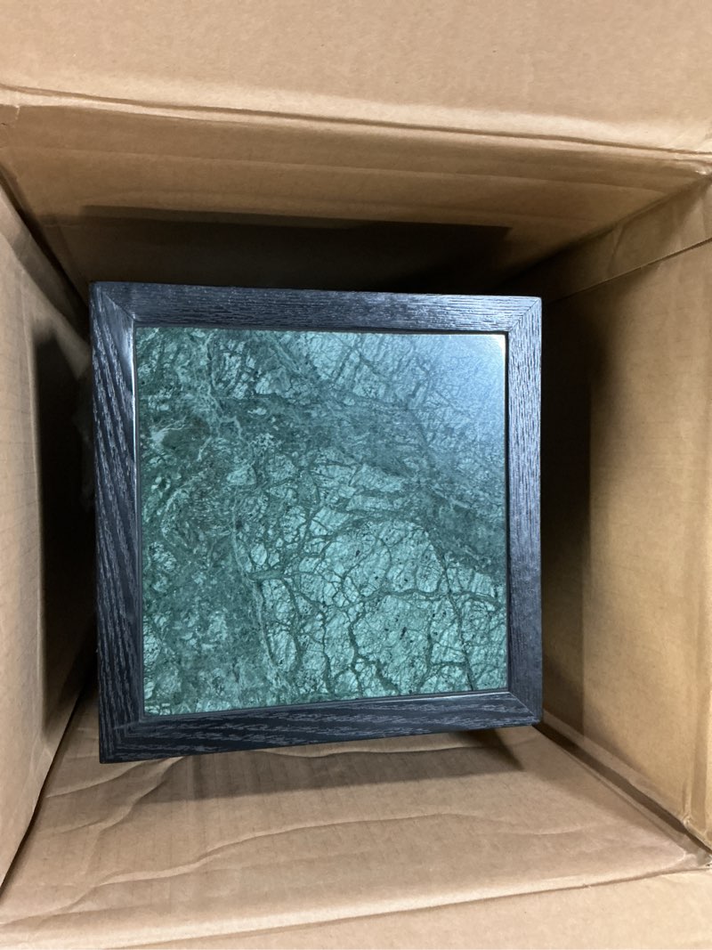 Condition photo showing Good Condition for 6-inch Marble Pedestal Side Table, Stone Finish Top Accent Drink Table for Living Room, Square Small End Coffee Counter, Full Assembly for Small Space Office black 