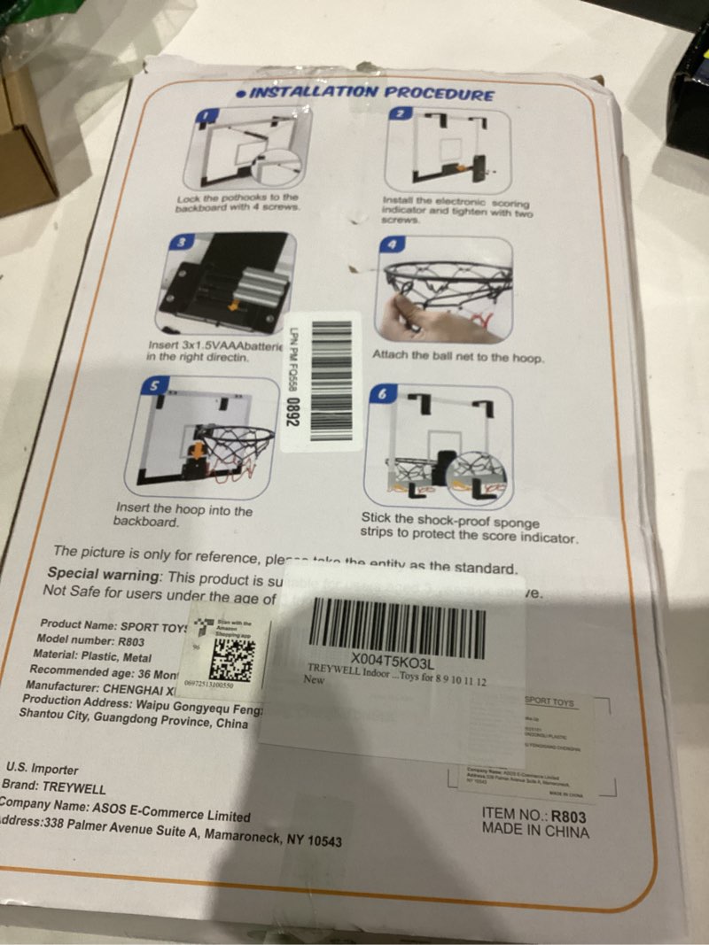 Condition photo showing As Is for Indoor Basketball Hoop Boys Gifts for Teens Door Room Basketball Hoop Mini Hoop with Scoreboard, 3 Balls and Batteries Basketball Toys for 8 9 10 11 12 BlackWhite Basketball Hoop & Scoreboard