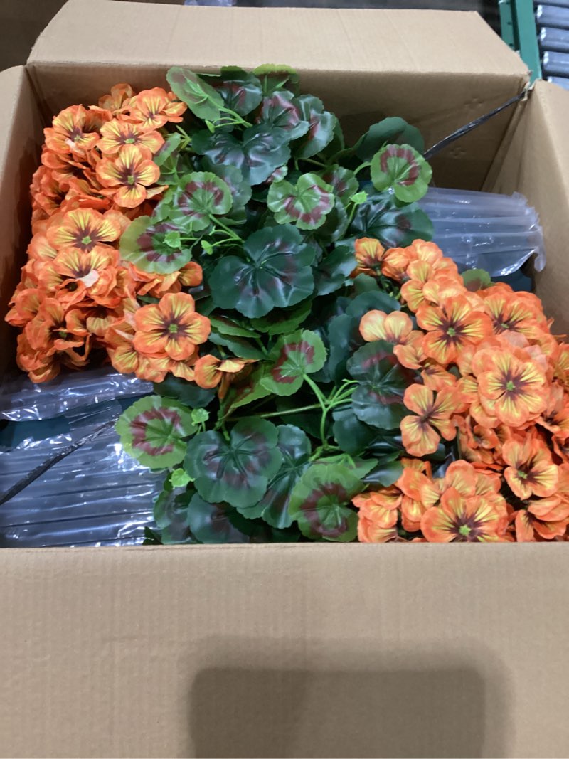 Condition photo showing New/Like New for QIANYUN Artificial Topiary for Outdoors- 20” Potted Plant Fake Geraniums Bush-UV Resistant Artificial Outdoor Plant for Front Porch, Garden, Yard, Patio Decor (Light Orange)