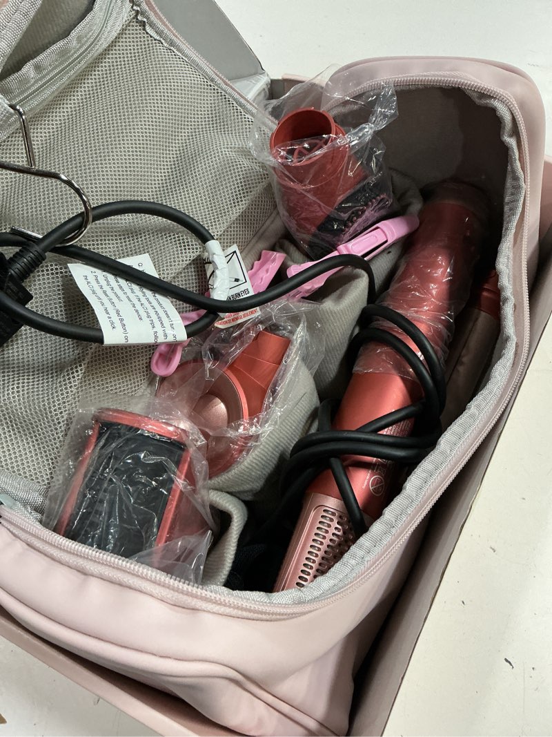 Condition photo showing As Is for mescomb 5 in 1 high-speed hot air styler, professional frizz-free hair dryer brush, fast drying, no heat damage air styler wrap for curl, volumize, straighten, includes travel bag (hot pink)