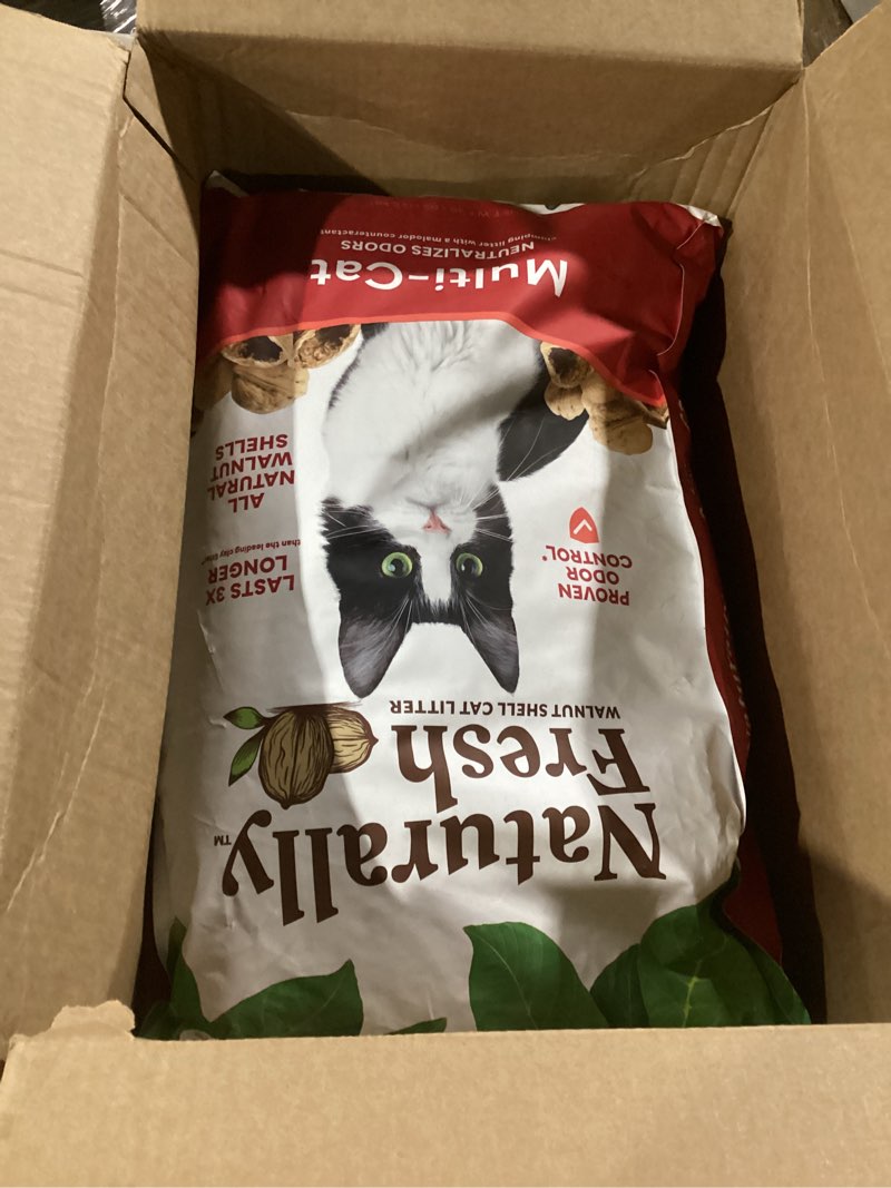 Condition photo showing Good Condition for naturally fresh cat litter made from walnut shells, unscented, multi-cat, upcycled, low dust, sustainable, 30 lbs