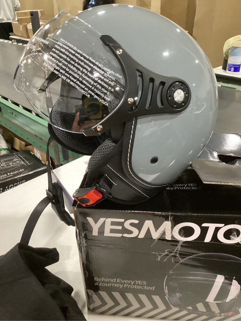 Condition photo showing New/Like New for 3/4 Motorcycle Helmets Retro Open Face Vespa Scooters Helmet with Clear Visor for Men and Women- DOT Approved Gray X-Large