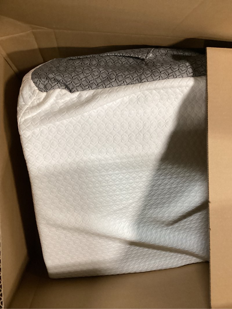 Condition photo showing As Is for Wedge Pillow for Sleeping & Resting, 24"x24"x12" Memory Foam Cushion with Grey White Patterned Polyester Cover, Ideal for Bedroom & Living Room – Comfortable Support for Adults Grey & White 12 inch