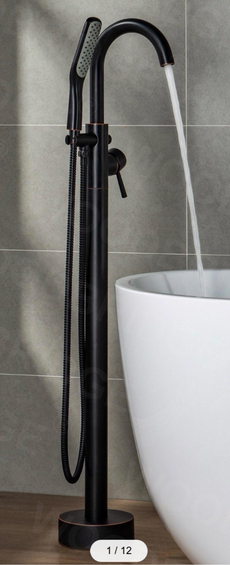 WOODBRIDGE Contemporary Single Handle Floor Mount Freestanding Tub Filler Faucet with 2 Function  (color may vary ours is gold)