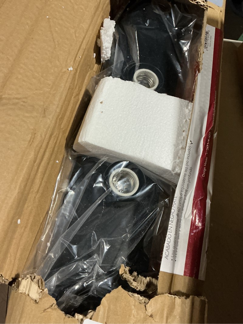 Condition photo showing Good Condition for design house vanity lights, 4 linear lights, dimmable, horizontal or vertical use, uses (4) 60w bulbs, for bathroom/makeup vanity, matte black, 24.0. in. l x 4.33 in. h x 2.0 in. d, 588574-blk matte black 4 lights
