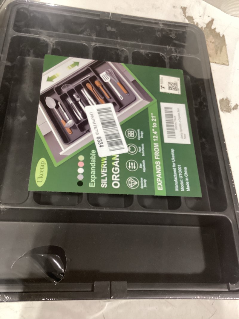 Condition photo showing New/Like New for Extra Large Expandable Silverware Organizer, BPA-Free Food-Safe Cutlery Flatware Organizer, Kitchen Utensil Drawer Organizer, Adjustable Silverware Holder for Spoons Forks Knives, Black