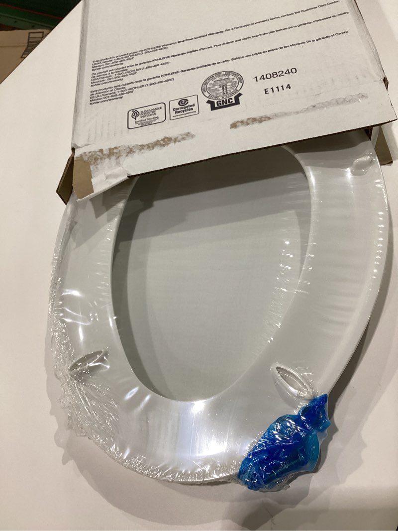 Condition photo showing Good Condition for kohler k-20110-0 brevia elongated toilet seat with grip-tight bumpers, quiet-close seat, quick-attach hardware, white