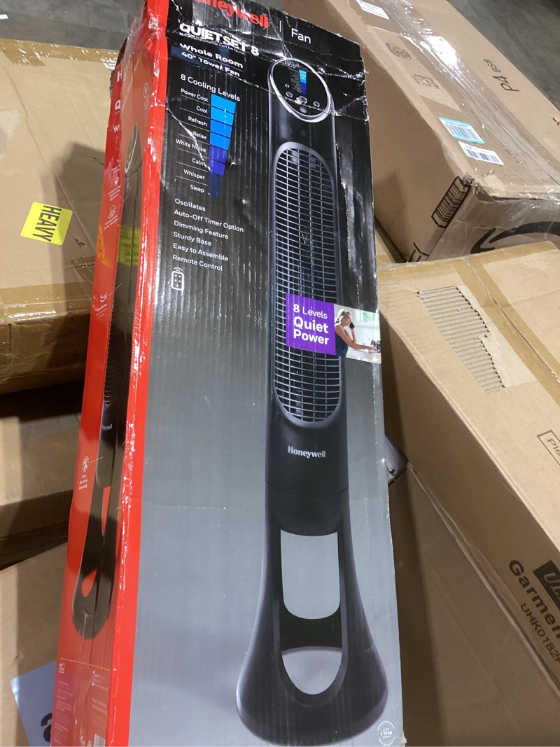 Condition photo showing Good Condition for honeywell quietset whole room tower fan-black, oscillating tower fan with remote, hyf290b