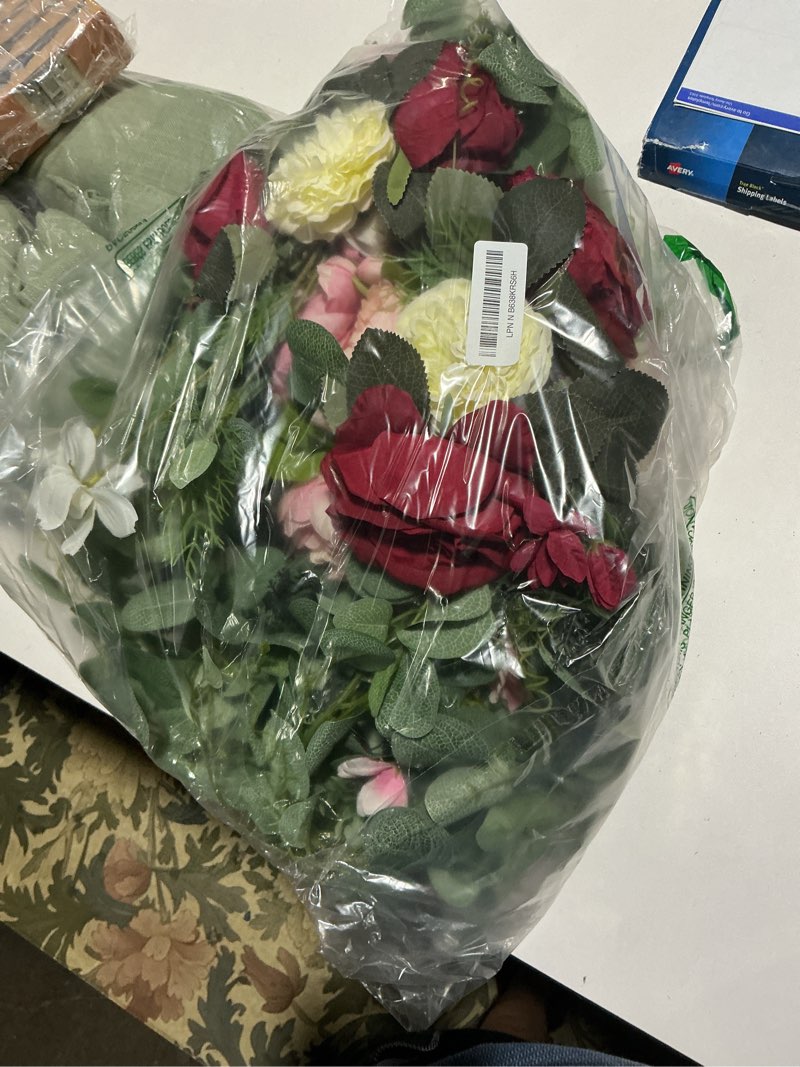 Condition photo showing Good Condition for Flower Centerpieces for Wedding Tables: Wedding Table Decorations Crimson&White Flower Balls Centerpieces for Engagement Cerebration Party Center Pieces 2 Packs