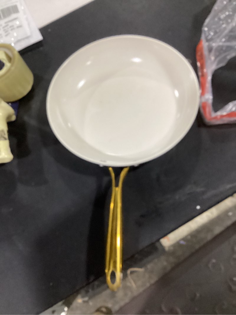 Condition photo showing Good Condition for Holstein Housewares 8-Inch Ceramic Nonstick Frying Pan Skillet, Elegant White and Gold Color Handle - Golden Elegance for Every Kitchen
