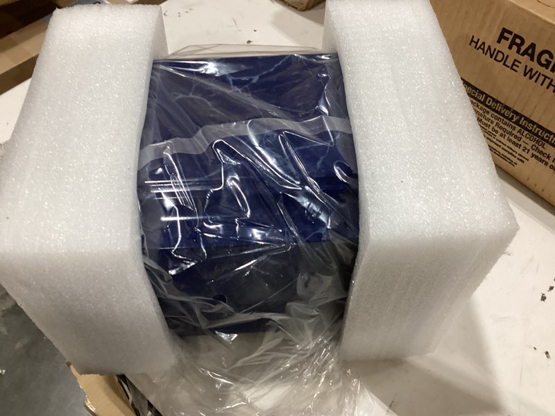 Condition photo showing Good Condition for blue classic cultured marble cremation urn for adult ashes, urn for human ashes, adult sized memorial urn for ground burial or home memorial