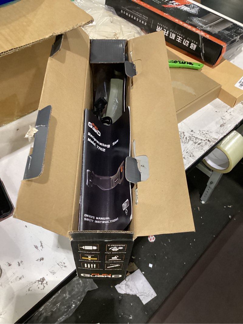 Condition photo showing Good Condition for reciprocating saw 710w, 2800 rpm variable speed, tool-free blade change, 20mm stroke length, 6pc blades for wood, soft metal, pvc pipe cutting