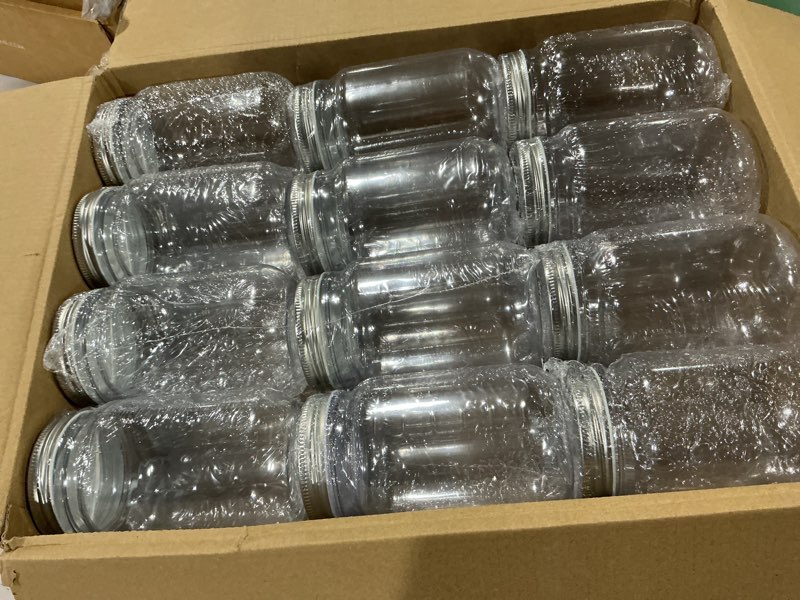 Condition photo showing Good Condition for novelinks 16 oz clear plastic jars with lids, refillable 16oz mason jars with lids & storage containers for kitchen & household use (24 pack,silver) 24 pack 16 ounce silver