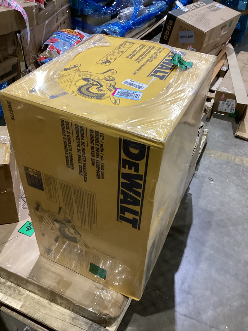 Condition photo showing New/Like New for DEWALT Miter Saw, 12 Inch Double Bevel Sliding Compound Miter Saw, Blade Wrench and Material Clamp, Increased Crosscut Capacity, Powerful 3800 RPM Motor, Corded (DWS779)